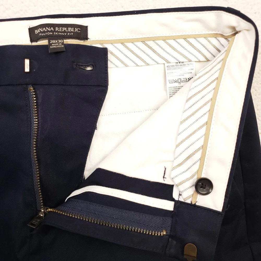 Banana Republic Pants Men 28x30 Navy Blue Fulton Skinny Fit Chino Cotton Stretch